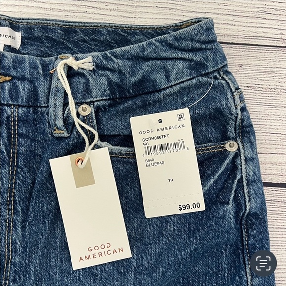 Good American Good Classic Raw Hem High Rise Jeans GCH086TFT Blue Size 10 - Picture 7 of 11